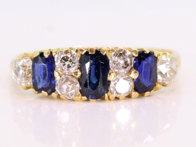 Edwardian Sapphire and Diamond 18ct Gold Gypsy Ring 