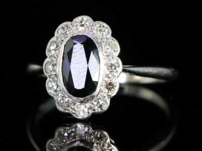 Art Deco Sapphire and Diamond 18ct Gold and Platinum Cluster Ring