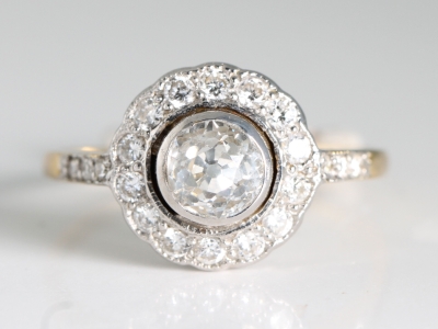 Edwardian Diamond Double Halo 18ct Gold Ring