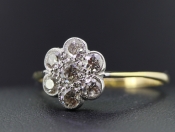 Delightful Edwardian Diamond Daisy Cluster 18 Carat Gold Ring
