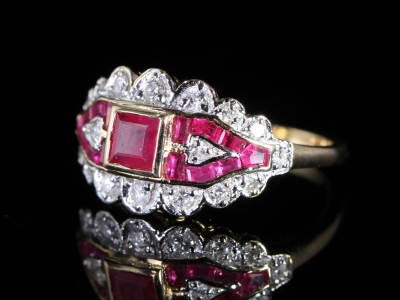 An Estate Ruby and Diamond 18ct Art Deco Style Ring