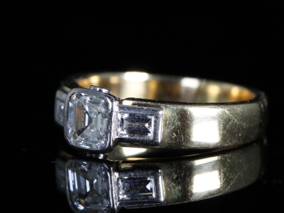  Vintage Princess and Baguette Diamond 18ct Gold Ring