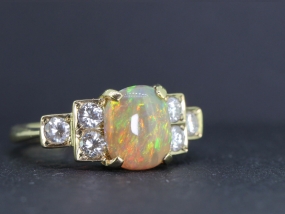 OPAL AND DIAMOND ART DECO INSPIRED 18 CARAT GOLD RING