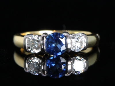 Vintage Sapphire and Diamond 18ct Gold Trilogy Ring