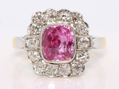 Vintage Pink Sapphire and Diamond 18ct Gold Art Deco Style Ring