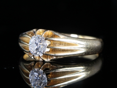 Edwardian Diamond Solitaire 18ct Gold  Signet Ring