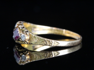 Edwardian Almandine Garnet and Diamond 15ct Gold Ring