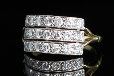  Vintage Three Row Diamond 18ct Gold Band Ring