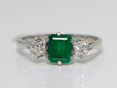  Edwardian Emerald and Diamond 18ct Gold Trilogy Ring
