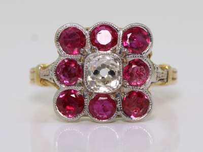 Edwardian Burmese Ruby and Diamond 18ct Gold Ring