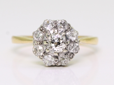 Edwardian Old Mined 2ct Diamond 18ct Gold Cluster Ring