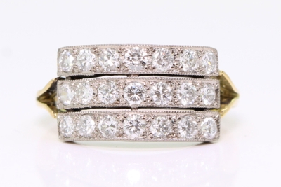  Vintage Three Row Diamond 18ct Gold Band Ring
