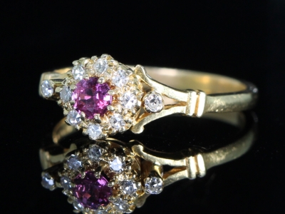 Vintage Victorian Style Ruby and Diamond 18ct Gold Cluster Ring