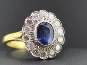 GORGEOUS EDWARDIAN CEYLON SAPPHIRE AND DIAMOND 18 CARAT GOLD RING