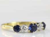  BEAUTIFUL SAPPHIRE AND DIAMOND 18 CARAT GOLD FIVE STONE RING