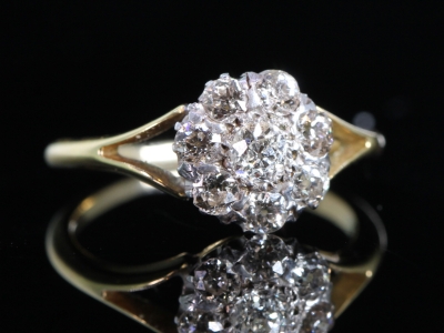 Edwardian Diamond Daisy 18ct Gold Cluster Ring