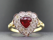 STUNNING 2 CARAT HEART SHAPED RICH RUBY AND DIAMOND 18 CARAT GOLD RING 