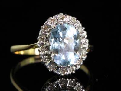 Beautiful Aquamarine and Diamond Platinum and 18ct Cluster Ring