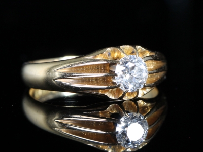 Edwardian Diamond Solitaire 18ct Gold  Signet Ring