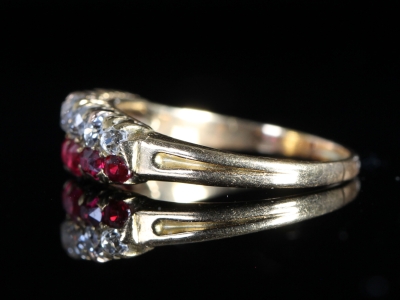 Edwardian Double Row Ruby and Diamond 18ct Gold Ring