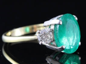 FABULOUS FIVE AND A HALF CARAT COLUMBIAN EMERALD AND DIAMOND TRILOGY RING 