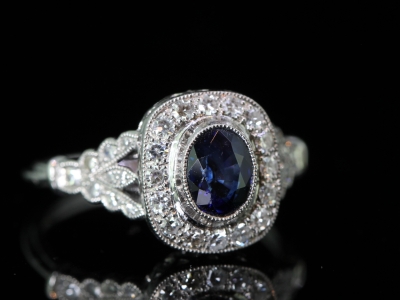 Striking Natural Sapphire and Diamond Platinum Ring