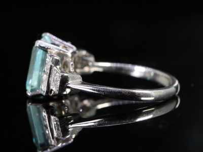 Art Deco Style Natural Blue Zircon and Diamond Platinum Ring