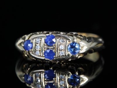 Edwardian Sapphire and Diamond 18ct Gold Gypsy Ring