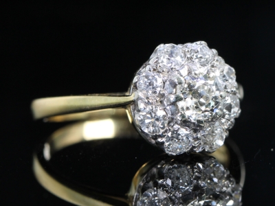 Edwardian Old Mined 2ct Diamond 18ct Gold Cluster Ring