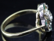 WONDERFUL EDWARDIAN DIAMOND AND EMERALD 18 CARAT GOLD RING