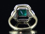 BEAUTIFUL DECO INSPIRED EMERALD AND DIAMOND 18 CARAT GOLD RING