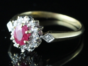 ORNATE RUBY AND DIAMOND CLUSTER 9 CARAT GOLD RING