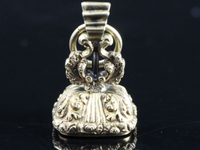 BEAUTIFUL VICTORIAN 15 CARAT GOLD FORGET ME NOT INTAGLIO FOB SEAL