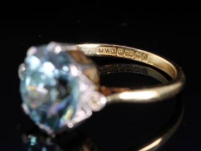 Art Deco Natural Blue Zircon 18ct Gold Cocktail Ring