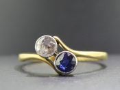 STUNNING EDWARDIAN DIAMOND AND SAPPHIRE 18 CARAT GOLD TWO STONE