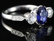 STUNNING CIRCA 1950's 2 CARAT CEYLON SAPPHIRE AND DIAMOND PLATINUM TRILOGY RING