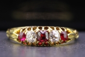  EXQUISITE RUBY AND DIAMOND 18 CARAT GOLD GYPSY RING