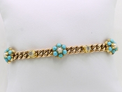 STUNNING EDWARDIAN TURQUOISE, PEARL AND DIAMOND 15 CARAT GOLD BRACELET