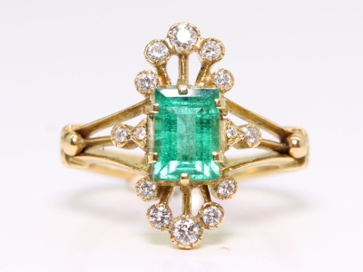 Vintage Colombian Emerald and Diamond 18ct Gold Ring