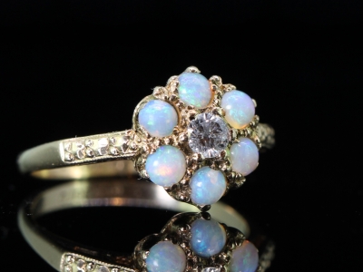 Pretty Opal and Diamond 9 carat Gold Cluster Ring