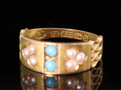 Victorian Turquoise and Seed Pearl 15ct Gold Band