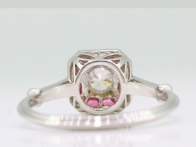 ART DECO INSPIRED DIAMOND AND RUBY PLATINUM TARGET RING