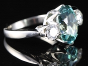 FABULOUS RARE 8.23CT NATURAL BLUE ZIRCON AND DIAMOND PLATINUM TRILOGY RING