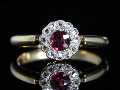 Victorian Ruby and Diamond 18ct Gold Cluster Ring