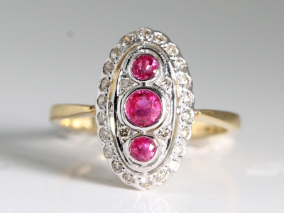  An Estate Navette Ruby and Diamond 18ct Gold Ring