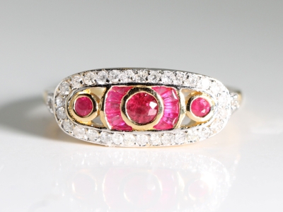 An Estate Ruby and Diamond Art Deco Style 18ct Gold Ring