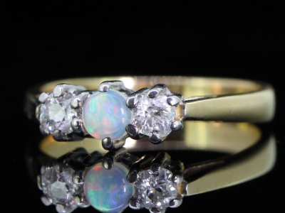 SWEET VINTAGE OPAL AND DIAMOND 18 CARAT GOLD TRILOGY RING