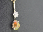 UNIQUE OPAL AND DIAMOND PLATINUM AND GOLD PENDANT AND CHAIN