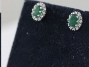 ELEGANT EMERALD AND DIAMOND 9 CARAT GOLD STUD EARRINGS