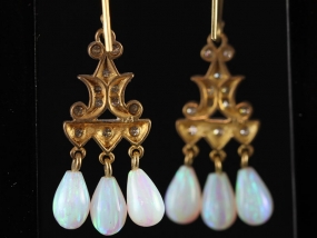 GORGEOUS CULTURED OPAL AND DIAMOND 9 CARAT GOLD EARRINGS